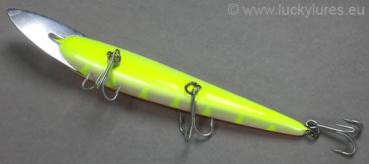 Nils Master INVINCIBLE DEEP RUNNER Metal Lip Wobbler, Größe: 15 cm, Farbe: 070 orange/weiß/gelb gestreift, Gewicht: 35 Gramm, schwimmend mit langsamen Auftrieb